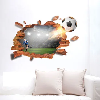 3D Futbolo Skaldytų Skylę Sienų Lipdukai Gyvenimo Kambario, Miegamasis Namų Dekoro Priedai Sofa-lova, TV Foną, Dekoratyvinis Lipdukas