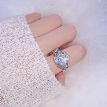 S925 Sterlingas Sidabro Žiedas Moterims širdies Diamond Vestuvių Žiedai Poroms Kalėdų VAINIKĄ 925 Sidabro Žiedas Bauda Papuošalai
