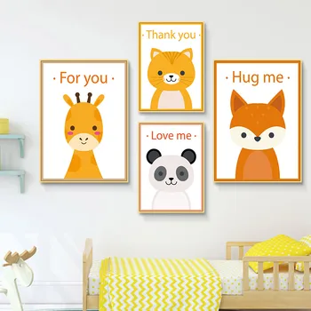 Animacinių filmų Mielas Kūdikis Gyvūnų Plakatas Katė Panda Fox Dramblys Drobės Tapybos Sienos Menas Spausdinti Dėl Darželio Vaikų Kambarį, Namuose Decoratio