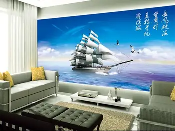 Custom 3d foto tapetai kambarį freskos burlaivis jūros žuvėdra tapybos TV, sofa fono sienos lipdukas tapetai sienos 3d