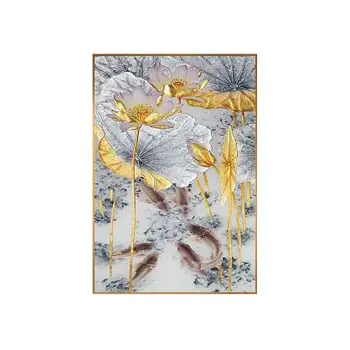 Aukso Lotus Žuvys Kraštovaizdžio Drobės Paintin Meno Quadros Naujas Kinų Stiliaus Dekoro Sienos Nuotraukas Kambarį Eilėje