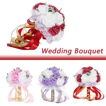 Vestuvių prekių nuotaka, turintis gėlių putos, modeliavimo vestuvių fotografija rekvizitai valdos puokštės rose pearl bridesmaid 30O22