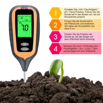 4 In 1 Skaitmeninis Dirvožemio PH Matuoklis Drėgmės Stebėti Temperatūros Saulės Testeris Įrankis su Apšvietimu Augalų Sodas Ūkio