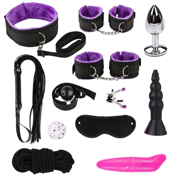 12pcs BDSM Apykaklės Grandinės Vergas Kulkšnies Antrankiai Vergovė Vibratorius Nustatyti Suaugusiųjų Sekso Žaislas