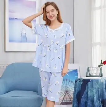 Fdfklak Naują atsitiktinis medvilnės pižama moterims trumpomis rankovėmis vasarą sleepwear nustatyti laisvas moterų naktiniai drabužiai pijama spausdinti moteriškos pižamos