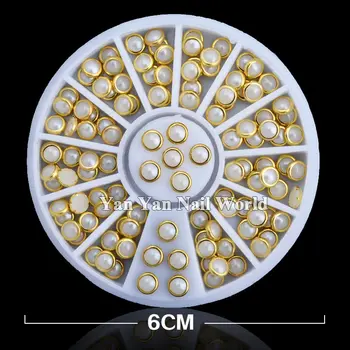 4mm Smėlio Spalvos Apvalių Perlų Akrilo Nagų Dailės Apdailos 3D Žavesio Nagų Papuošalai Priedai 