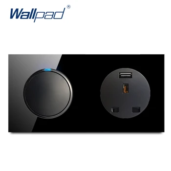2020 Wallpad 1 Gauja 2 Būdas Su 13A Lizdas USB Įkroviklis Sienų apšvietimo Jungiklis Su LED Indikatorius Krištolo Stiklo Skydelis