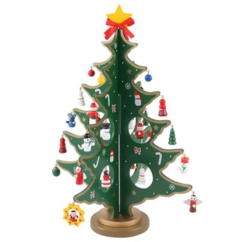 Stalo Kalėdų Eglutės Papuošalų Rinkinys su Xmas Kabinti Ornamentu, Mini Medinių Stalo Dekoravimo Stabilios Bazės