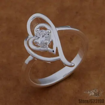 AR634 Sidabro Padengtą žiedas, Sidabro Padengtą bižuterijos, mažos ir didelės širdies inkrustacijos akmens /eqaanhha gcmaotta