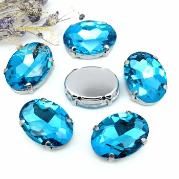 Klasikinio stiliaus Turkio mėlyna OVALO formos Stiklo Kristalų siūti strazdų su keturių letena 
