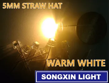 100vnt 5mm Skaidrus LED Diodų Šiltai Balta Ultra Ryškus 5 mm Šiaudų Skrybėlę Aišku, Objektyvas, LED Šviesos Diodų Lempos Per Skylę