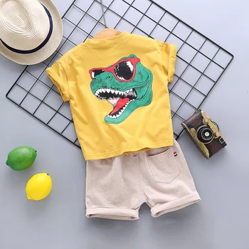 Vaikams Laisvalaikio Drabužių Rinkiniai Vasaros Kūdikių Berniukų Drabužiai Mergaitėms trumpomis Rankovėmis Animacinių filmų Dinozaurų Spausdinti Viršūnės T-shirt Džinsinio Šortai