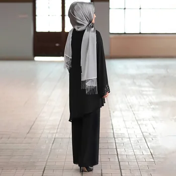 Wepbel Arabų 2 Gabalas Komplektus už Musulmonių Moterų Artimųjų Rytų Ramadanas Islamo Drabužių Šifono Prarasti Atsitiktinis Abaja Kimono