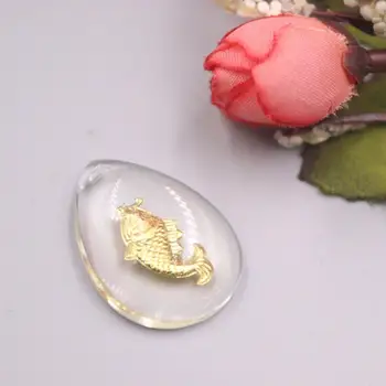 Nekilnojamojo 24K Geltonojo Aukso lapų Pakabukas 30x20mm Man-Made Crystal Mielas Žuvies Modelis Pakabukai