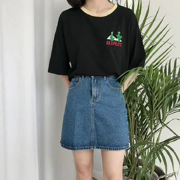 2020 Moterų Japonijos Punk Harajuku Ulzzang Blokuoti Animacinių filmų Ehttmbroidered Kaktusas T-shirt Moterų Kawaii Mielas Tee ir Top Moterims