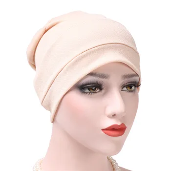 Naujas mados vientisos spalvos Indijos moterų slouchy bžūp Musulmonų turbanas plaukams variklio dangčio kepurės galvos wrap TB-52