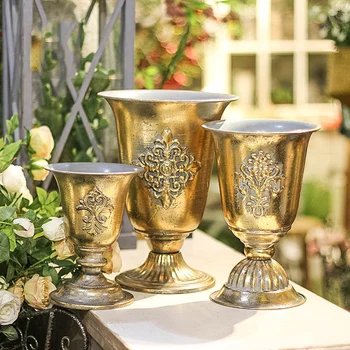 Klasikinio Amatų Goblet Gėlių Derliaus Vaza Kaustytomis Geležies, Aukso, Džiovintų Gėlių Vazonas Namai Metalo Vazos Vestuvių Stalo Vaza