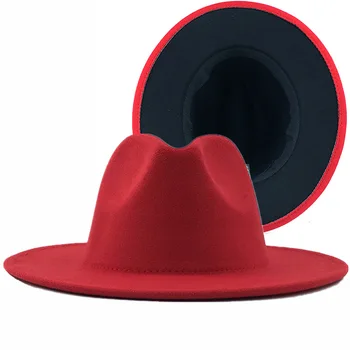 Raudona Džiazo skrybėlę Fedora skrybėlę Moterų Vilnos Žiemos Lauko Bžūp Plataus Kraštais skrybėlę, Moterų, Vyrų Pločio Kraštų Vilnos Panama Trilby Bžūp 58CM