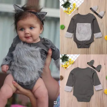 Pudcoco Bamblys Baby Girl Šilta Vilna Romper Jumsuit +Cute Kitty Ausis Lankelis Komplektus Medvilnės Drabužiai Vaikams