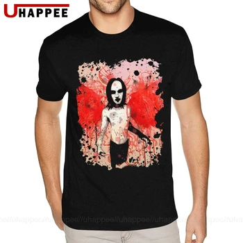 Cool Marškinėliai Dizaino Angelas Su Scabbed Sparnus Marilyn Manson Tees Marškinėliai Vyrams Individualus Spausdinimas Trumpas Rankovėmis Raudona Įgulos Kaklo Marškinėliai