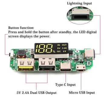 Dual USB 5V 2.4 Mikro/Tipas-C/Lightning USB Power Bank 18650 Įkroviklis Valdybos Antkainio Overdischarge Trumpo Jungimo Apsauga
