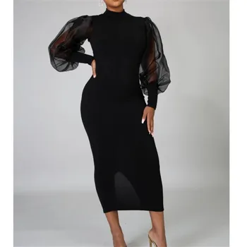 Pavasarį, rudenį moterų juodos suknelės nauji aukštos kokybės golfo bodycon slim suknelė moteris 2021 atsitiktinis gatvės slim suknelė mujer