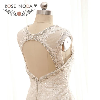 Rose Moda Nėrinių Vestuvių Suknelė su Nuimamu Striukė Nėrinių Vestuvių Suknelės Boho Iškirpti Atgal Realios Nuotraukos