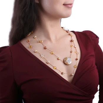 JYX Klasikinis Įvairių spalvų Natūralaus Agato ir Širdies formos Kristalų vėrinį 8-10mm gėlavandenių perlų grandinė 24