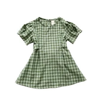 Vasarą naujų korėjos mergaičių mažai žalia Skara Medvilnės Baby Girl Dress vaikai suknelės mergaitėms