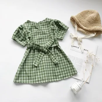Vasarą naujų korėjos mergaičių mažai žalia Skara Medvilnės Baby Girl Dress vaikai suknelės mergaitėms