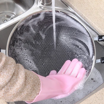 Silikoninės pirštinės virtuvės indų plovimo rankomis vandeniui atsparus vandeniui kasdienio būtinumo pratęsti silikono aukštai temperatūrai atsparus ma