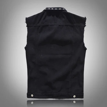 Sokotoo Vyrų kniedės slim fit black džinsinio audinio liemenė Pakraštyje rankovių bako viršuje Liemenė viršutinių drabužių siuvimas