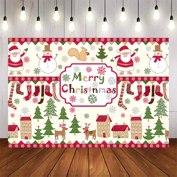 Linksmų Kalėdų Fonas Santa Claus Snaigės Voverė Elnių Raudonos Kojinės Animacinių Filmų Fotografijos Fone Fotostudija