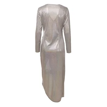 Elegantiškas Ponios Blizgesį Seksualus Padalinti Suknelės Moterims, Vestidos Rudenį ilgomis Rankovėmis Giliai V-kaklo Aukštos Juosmens Suknelė už Šalis Prom Klubo XL