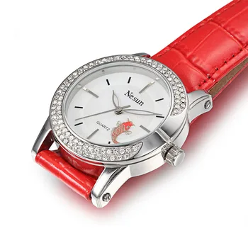 Šveicarija Prabangos Prekės NESUN Moterų Laikrodžiai Japonijos Kvarco Žiūrėti Moterų Safyras Relogio Feminino Diamond Odos Laikrodis N6201