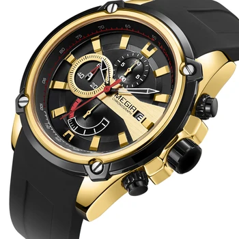 MEGIR Top Brand Laikrodis Armijos Sporto Kvarciniai Laikrodžiai Vyrams Juoda Silikono Dirželis Karinių Jūrų Chronograph Laikrodžius Vyras Relogios