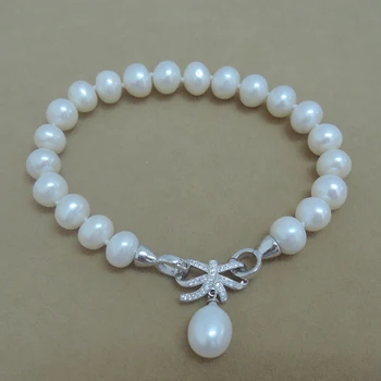 Aukštos kokybės perlų vėrinį pagaminti iš POBŪDŽIO GĖLAVANDENIŲ PERLŲ VĖRINĮ-gražus drugelis kablys.
