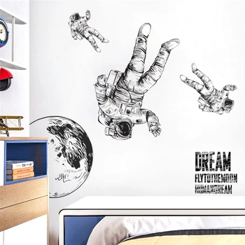 Kosmoso Astronautas Sienų Lipdukai Vaikų Kambario Berniuko Kambarį Apdailos Planetų Sienos Lipdukai Dekoratyviniai Lipdukai Miegamojo Sienų Tapetai