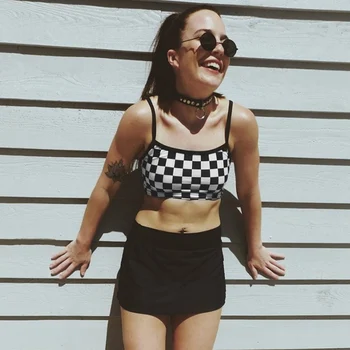 Livai mergina Seksualus Slim Pasėlių Viršų Mados Pledas 2019 M. Vasaros Top Streetwear Moterų Atsitiktinis Strappy Šalies Paplūdimys tankų