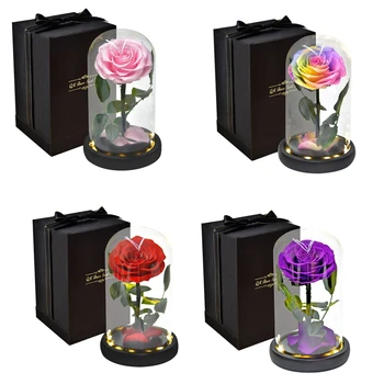 Rose, Kuris Trunka Amžinąjį Amžinai Konservuoti Gėlių Stiklo Kupolas Lempos Valentino Motinos Diena Dovanų Dėžutėje