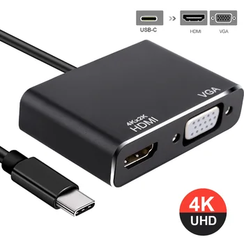 2 in 1 USB C Iki HDMI VGA Adapteris 4K C Tipo USB-C Hub Vaizdo Keitikliai Adapteris