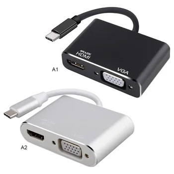 2 in 1 USB C Iki HDMI VGA Adapteris 4K C Tipo USB-C Hub Vaizdo Keitikliai Adapteris
