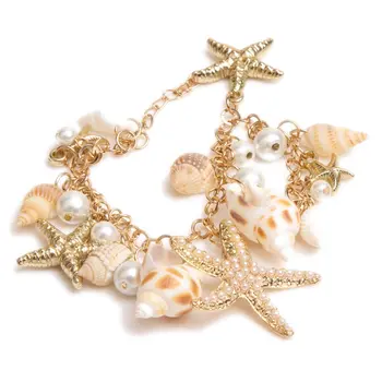 Karšto parduoda Aukštos Kokybės Vandenyno Stiliaus Multi Žvaigždė Jūros Žvaigždė Myli Shell Imituojamas-Pearl Grandinės Paplūdimio Bangle Apyrankės Naujiena