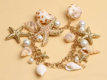 Karšto parduoda Aukštos Kokybės Vandenyno Stiliaus Multi Žvaigždė Jūros Žvaigždė Myli Shell Imituojamas-Pearl Grandinės Paplūdimio Bangle Apyrankės Naujiena