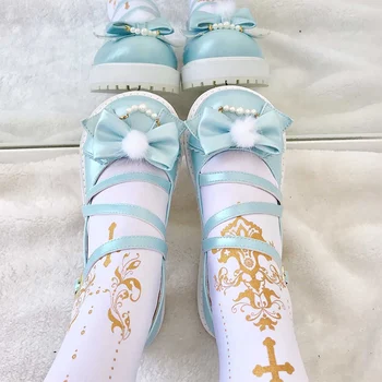 Saldus lolita batai derliaus apvali galva plokščia platforma moterų batai mielas bowknot kryžiaus tvarstis kawaii batai loli cosplay kawaii girl
