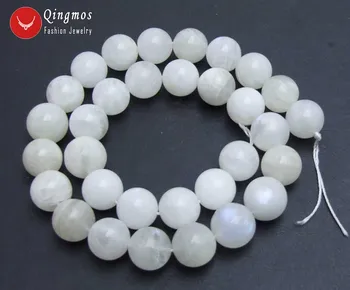 Qingmos Originali kaip 14mm Apvalios Baltos Natūralus mėnulio akmuo Perlas Laisvas Akmens Karoliukai Papuošalai Priėmimo Apyrankės Karoliai 