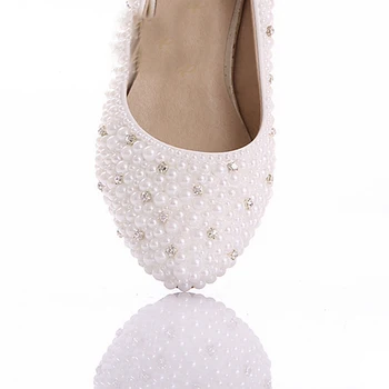 Paprotys, kad didelis dydis, mažas kulnas nuotakos vestuvių batai white pearl Mažai aukštakulnius batus Įžymybė Šalies Prom Šokių Bateliai