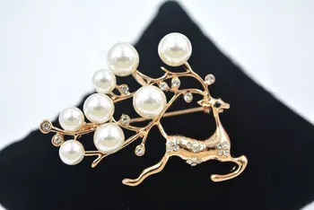 Elegantiškas elnias sagė temperamentas pearl slyvų elnias pin Crystal Nuo Swarovskis Moterų elnias apykaklės pin Tinka Šalis