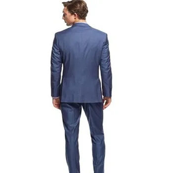 2020 Naujas Mėlyna Vestuvių Tuxedos Įpjovomis Atvartas vyrų kostiumas Du Mygtukai Groomsmen Drabužių Trijų dalių mens Kostiumai ( švarkas+Kelnės+liemenė)