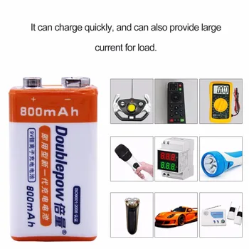 2vnt/daug Karšto pardavimo 800mAh 9V įkrovimo baterija (akumuliatorius ličio-jonų baterija vaikų žaislas dūmų detektoriai